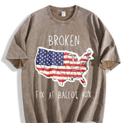 Political USA Broken Fix at Ballot Box Vintage Washed T-Shirt in Brown