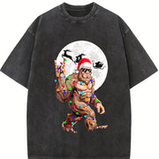 Retro Bigfoot Claus Christmas Vintage Washed T-Shirt in Black