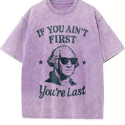 Retro If You Ain't First You're Last Vintage Washed T-Shirt in Purple