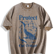Retro Protect Our Oceans Vintage Washed T-Shirt in Brown