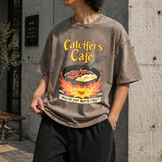 Calcifer's Cafe Howl's Moving Castle Vintage Washed T-Shirt in Brown