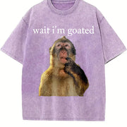 Wait I'm Goated Thinking Monkey Meme Brainrot Vintage Washed T-Shirt in Purple