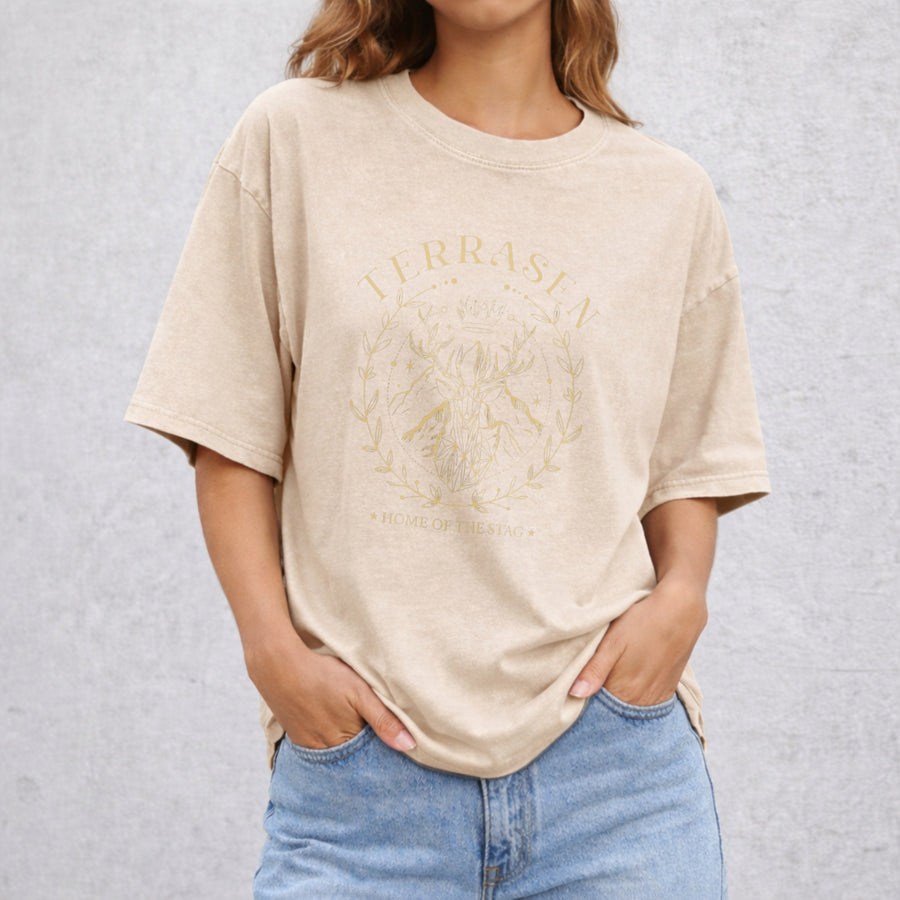 Terrasen Home Of The Stag vintage washed oversized T-shirt in Beige