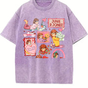 Junie B Jones Valentine Doodle Vintage Washed T-Shirt in Purple