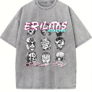 Lucha Libre Masks Retro Off-white Vintage Washed T-Shirt in Gray