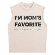 Moms Favorite Son Daughter I'm Mom's Favorite Golf Vintage Washed Tank Top in Beige