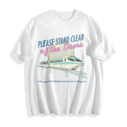 Monorail Inspired Please Stand Clear of the Doors Cotton T-Shirt in White