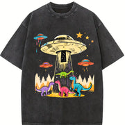 Mint Green Nostalgic Sci-fi Vintage Washed T-Shirt in Black