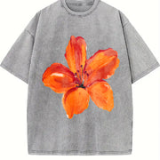 Orange Lily Floral vintage washed oversized T-shirt in Gray