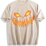 Horror Pumpkin Retro 90s Vintage Washed T-Shirt in Beige