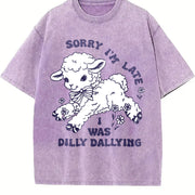 Dilly Dallying Sorry I'm Late Vintage Washed T-Shirt in Purple