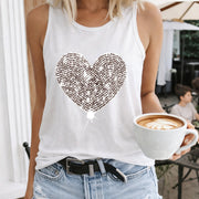 Heart Shaped Rhinestone Balloon Crew-neck Sleeveless Vest Women's Color Cotton Tank Top in White
