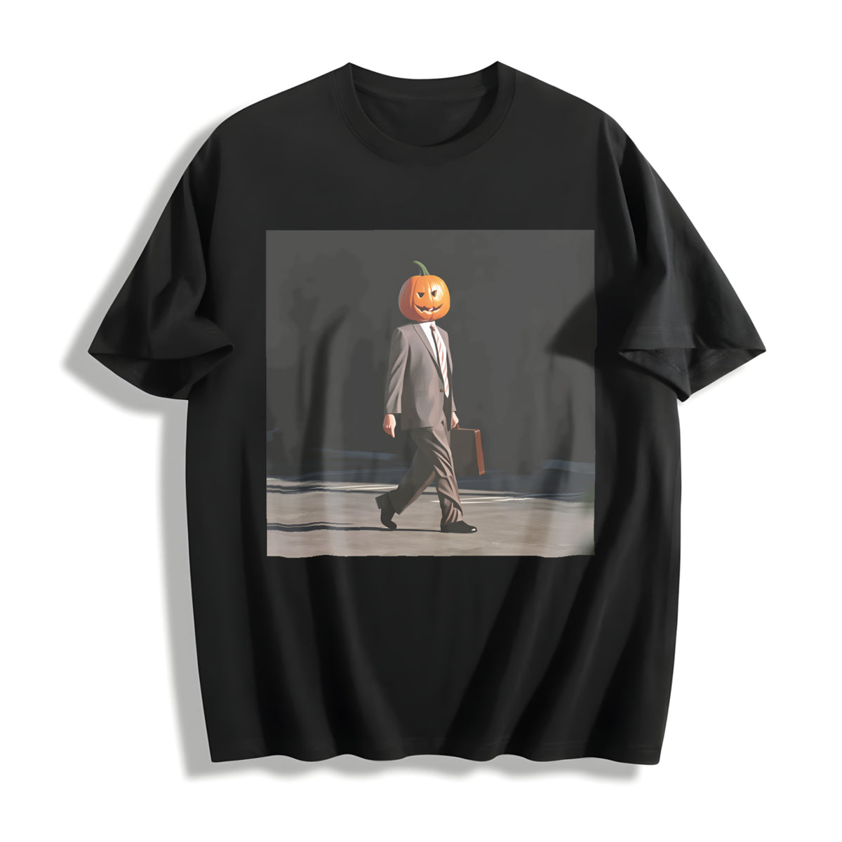 Dwight Pumpkin Head Business Cotton T-Shirt in Black