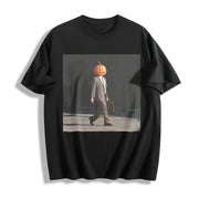 Dwight Pumpkin Head Business Cotton T-Shirt in Black