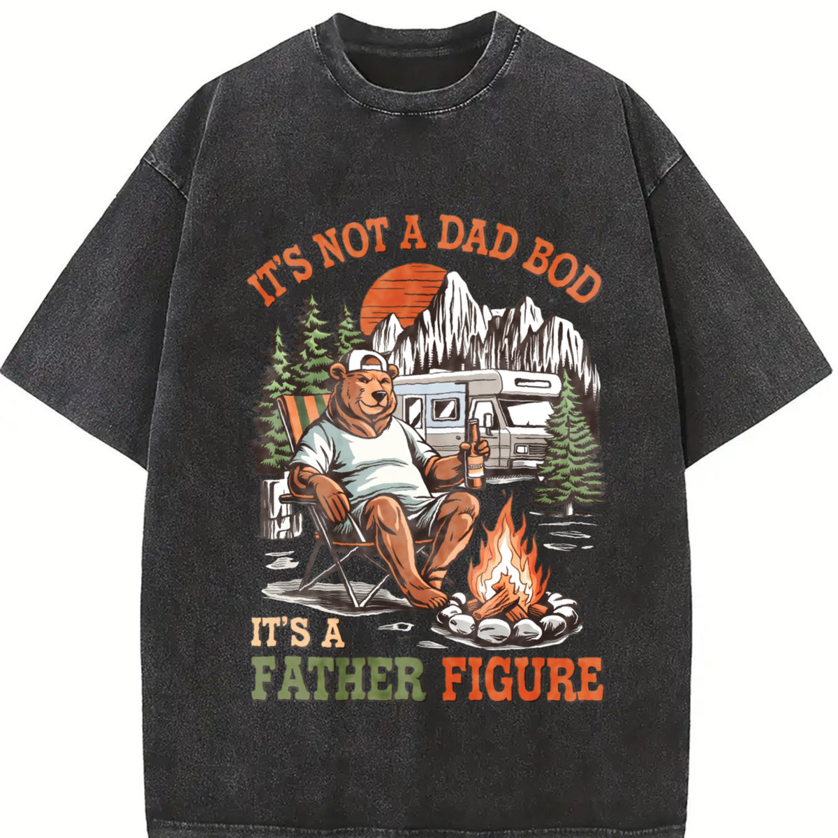 Retro Dad It's Not Just a Dad Bod It's a Father Figure Vintage Washed T-Shirt in Black