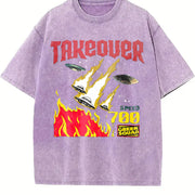 Takeover UFO Alien Fire Sleeveless Tank Vintage Washed T-Shirt in Purple
