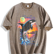 Midnight Orca Ocean Sunset vintage washed oversized T-shirt in Brown