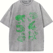 Frog Tattoo 90s Amphibian Vintage Washed T-Shirt in Gray