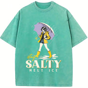 No Ice Stay Salty Melt ICE Pro Immigration vintage washed oversized T-shirt in Blue