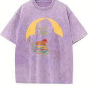 Retro Gorilla Eating Hamburger 90s Vintage Washed T-Shirt in Purple