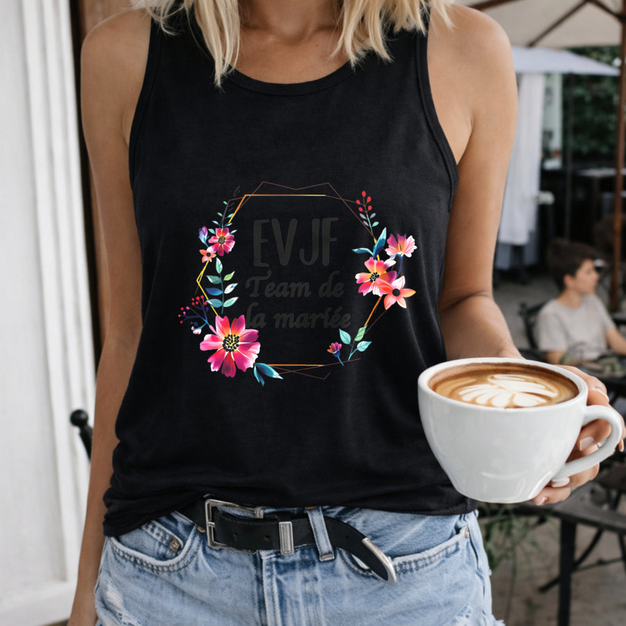 Floral Tank EVJF Letter & Flower Women's Color Cotton Tank Top in Black