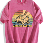 Cat Rolling Fatties High-quality Soft vintage washed oversized T-shirt in Red