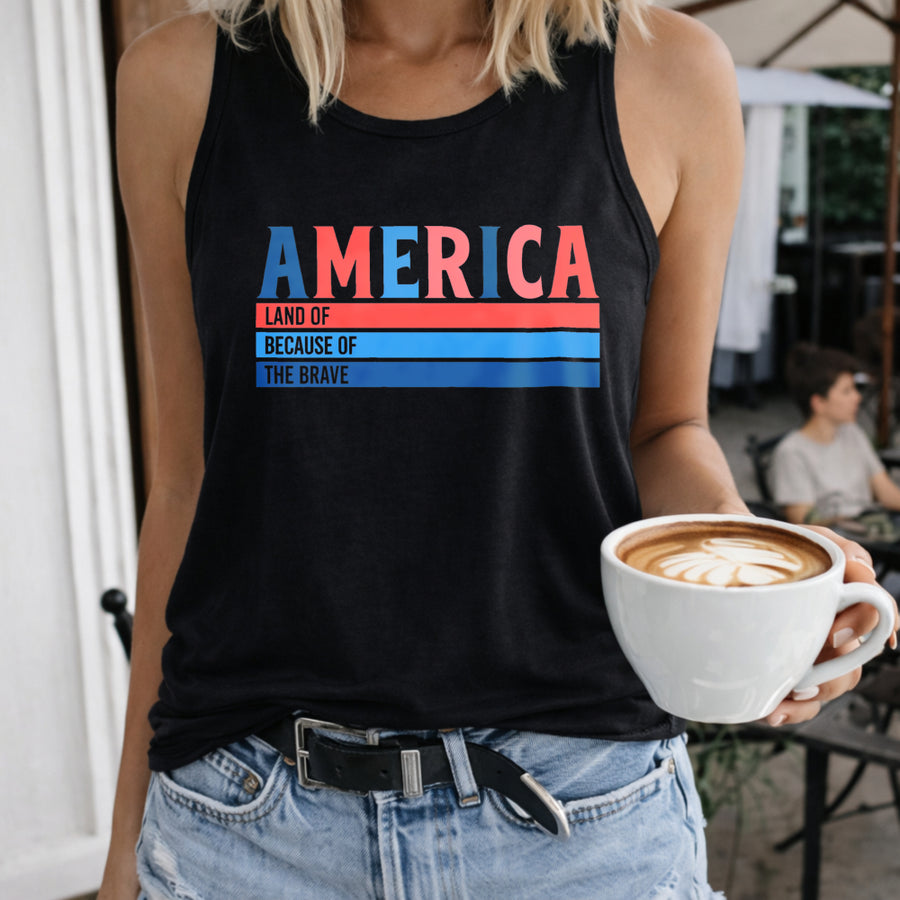 America Land of Free Women's Color Cotton Tank Top in Black