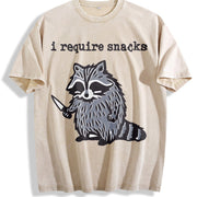 Winter Animal Snack Thief Raccoon Vintage Washed T-Shirt in Beige