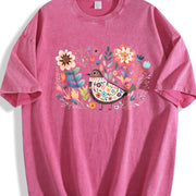 Short-sleeve with a Mexican and Bohemian Vintage Washed T-Shirt in Red