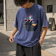 Cosmic Raccoon Vintage Washed T-Shirt in Blue