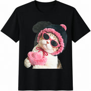 Cat Gen Z Cotton T-Shirt in Black
