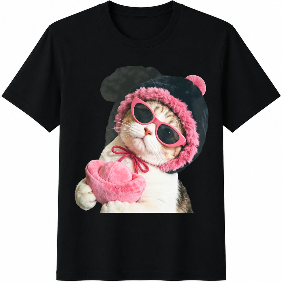 Cat Gen Z Cotton T-Shirt in Black