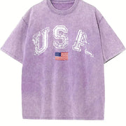 USA Retro Flag America Patriotic 4th of July vintage washed oversized T-shirt in Purple