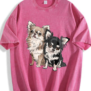 Long-haired Chihuahua Vintage Washed T-Shirt in Red