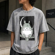 Forest Spirit Adventure Anime Vintage Washed T-Shirt in Gray
