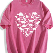 Heart-shaped Dinosaur 1pc Vintage Washed T-Shirt in Red