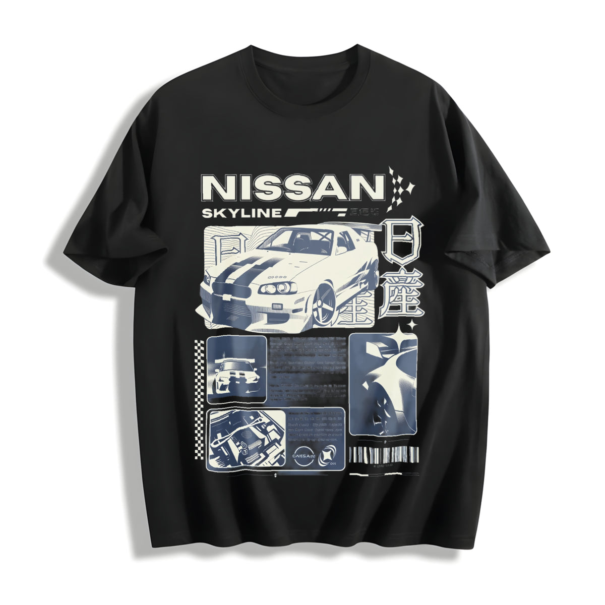 JDM Sports Car Denim Skyline Cotton T-Shirt in Black