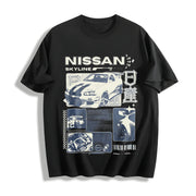 JDM Sports Car Denim Skyline Cotton T-Shirt in Black