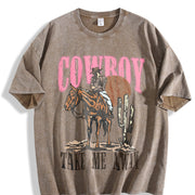 Cowboy Take Me Away vintage washed oversized T-shirt in Brown