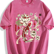 Koi Fish and Lotus Vintage Washed T-Shirt in Red