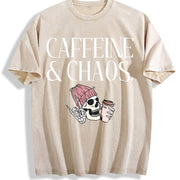 Caffeine and Chaos Vintage Washed T-Shirt in Beige