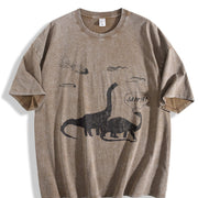 Santa Dinosaurs Xmas Dino Meteor Extinction Joke for Guys Vintage Washed T-Shirt in Brown