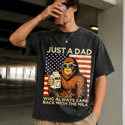 Fathers Day Just a Dad Who Came Back with Milk Vintage Washed T-Shirt in Black