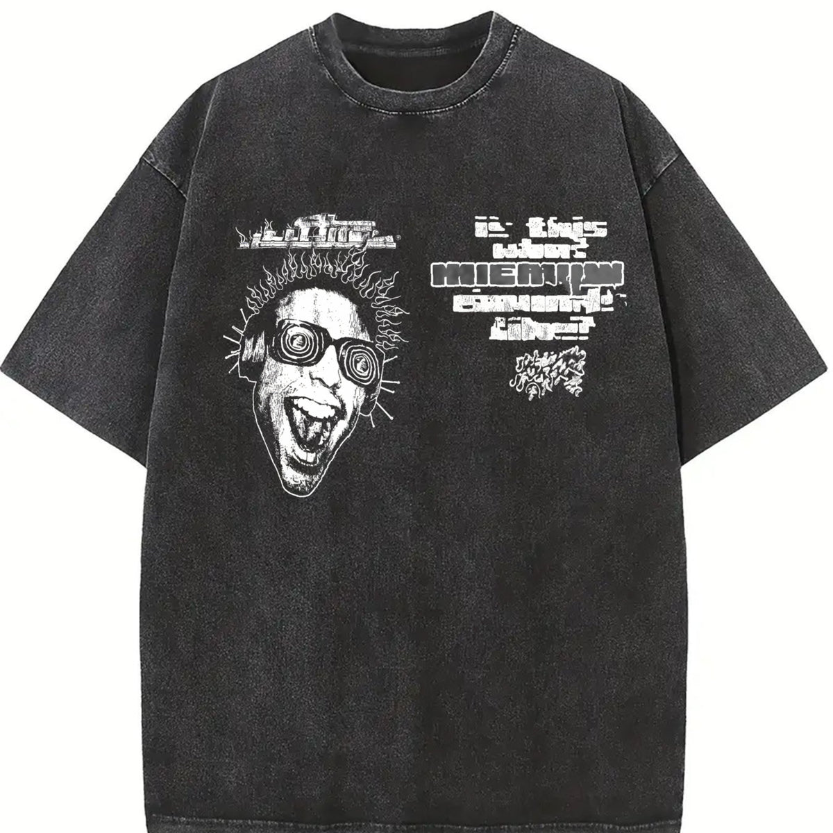 Spiral Glasses Portrait Vintage Washed T-Shirt in Black