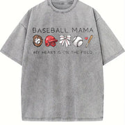 Baseball Mama for Game Day Vintage Washed T-Shirt in Gray