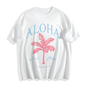ALOHA Tropical Palm Tree Cotton T-Shirt in White