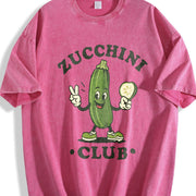 Zucchini Club Veggie Lover Retro Cartoon Vintage Washed T-Shirt in Red