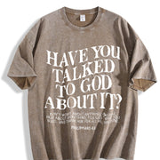 Have You Ever Talked to God about This? God Christianity vintage washed oversized T-shirt in Brown