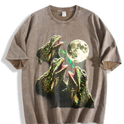 Frogs Howling to Moon 90s Vintage Washed T-Shirt in Brown