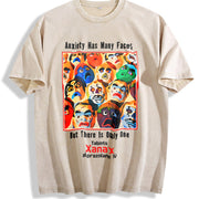 Xanax Anxiety Has Many Faces AD Retro Custom vintage washed oversized T-shirt in Beige